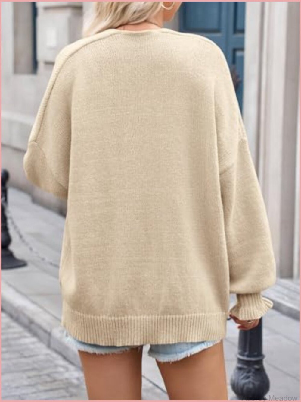 Oversized Open Front Cardigan Ruffle Lantern Long Sleeve Chunky Knit Loose - Picture 5 of 6